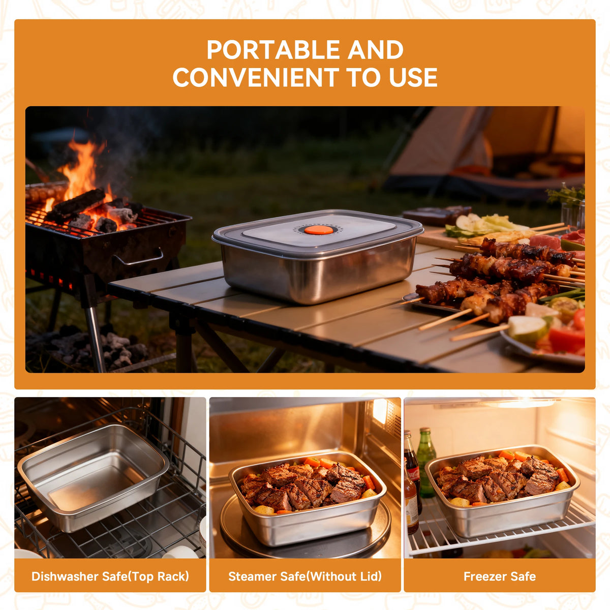 Stainless Steel Grill Prep And Serve Tray Set With Lids