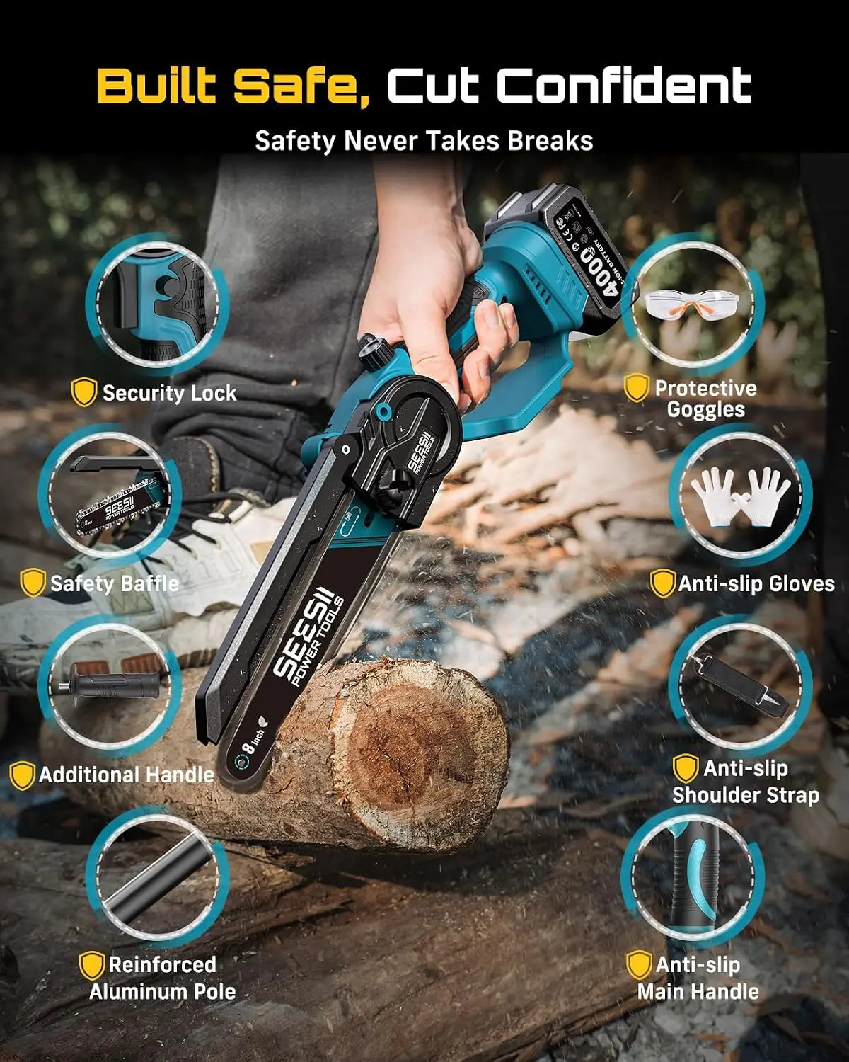 SEESII Brushless Cordless Pole Saw With Extension For Tree Trimming