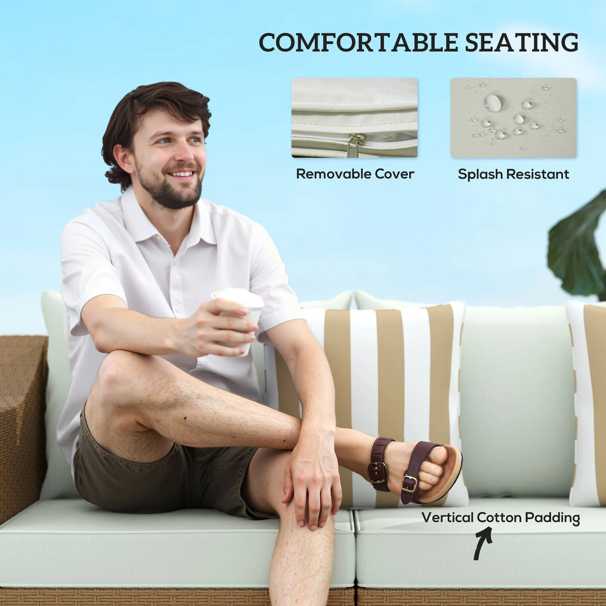 All Weather Rattan Outdoor Patio Sofa With Cushions