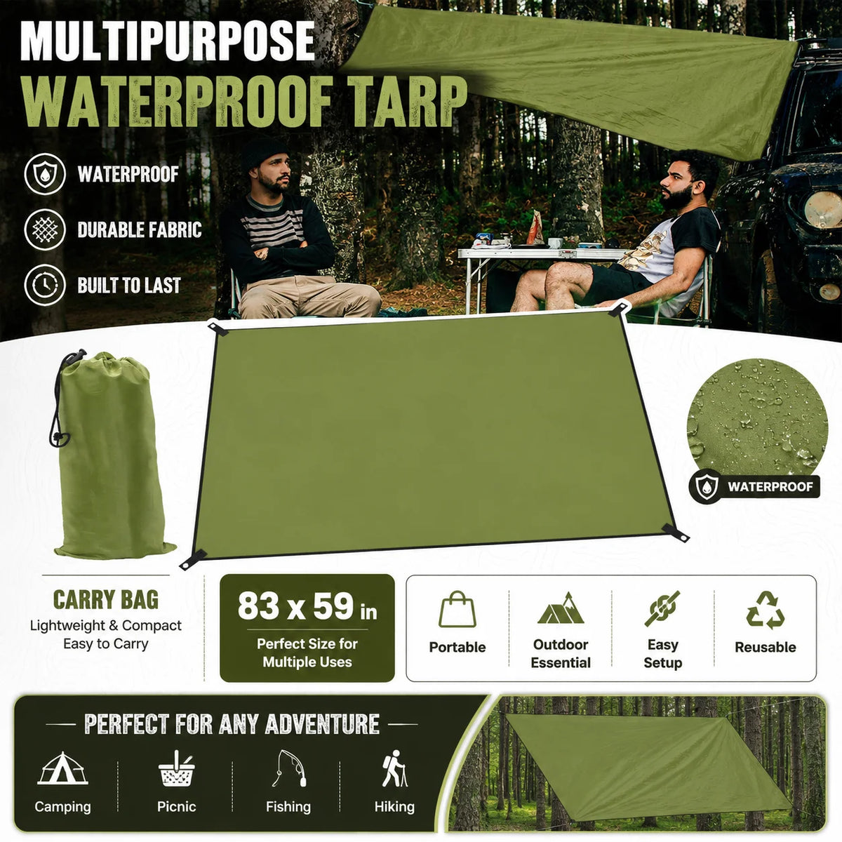 Durable Waterproof Ripstop Tarp Outdoor Shelter Canopy