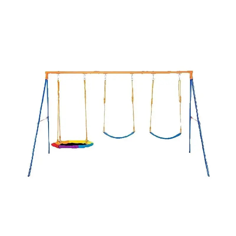 SucceBuy Kids Outdoor Swing Set With Saucer and Belt Seats