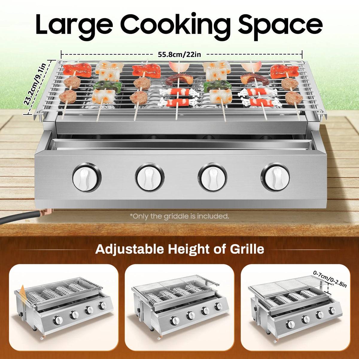 Portable Stainless Steel Propane Gas Grill With Adjustable Height