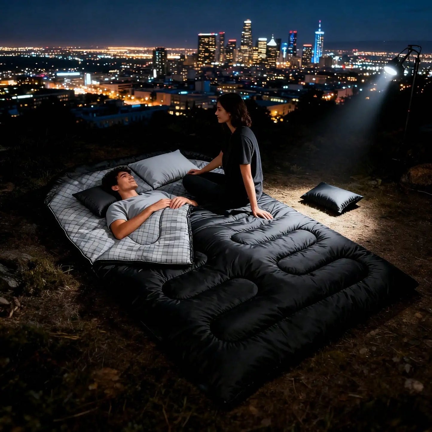Double Adult Sleeping Bag For Cold Winter Camping With Pillow