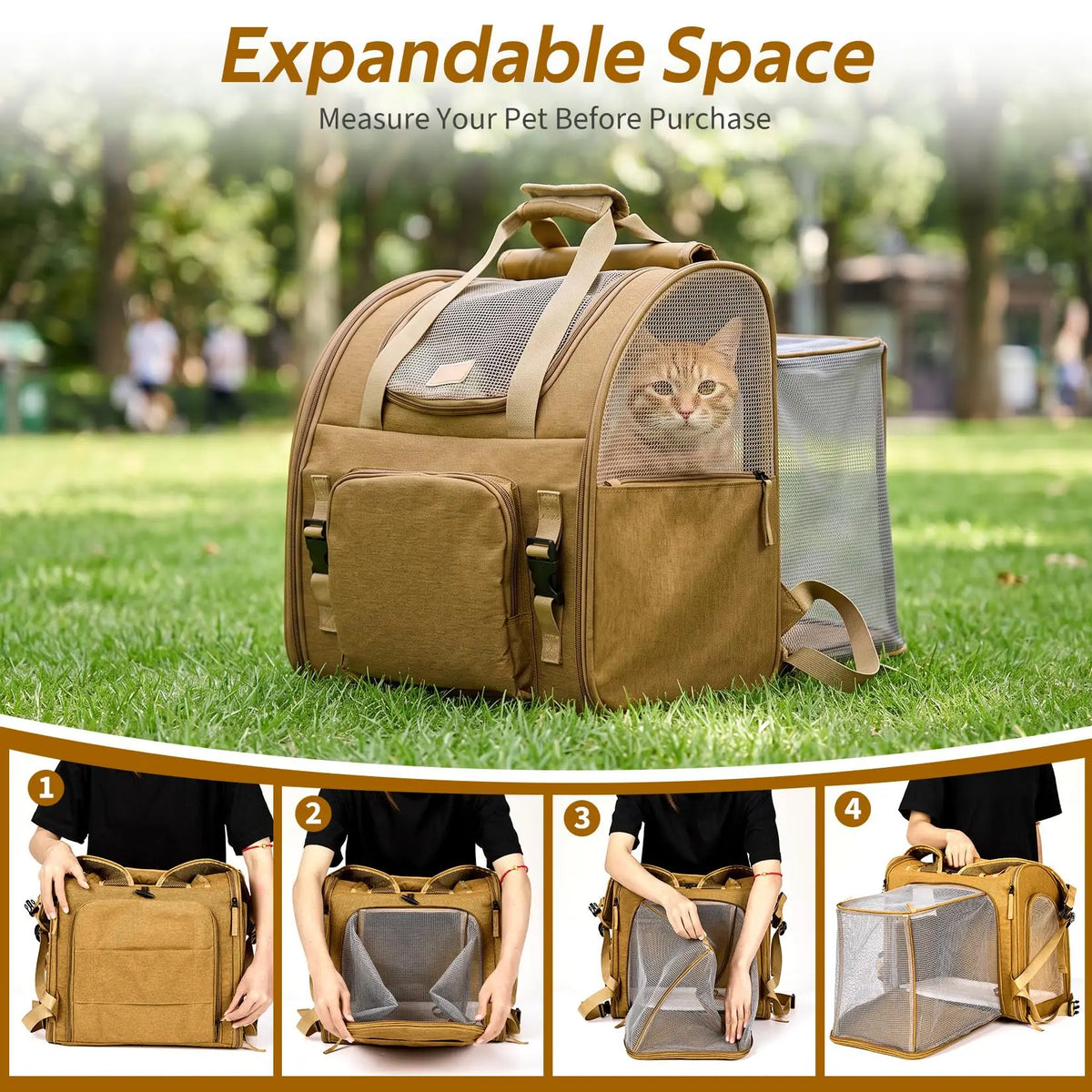 Expandable Mesh Cat Carrier Backpack With Padded Straps For Hikers