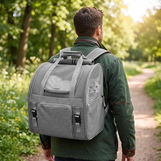 Expandable Mesh Cat Carrier Backpack With Padded Straps For Hikers