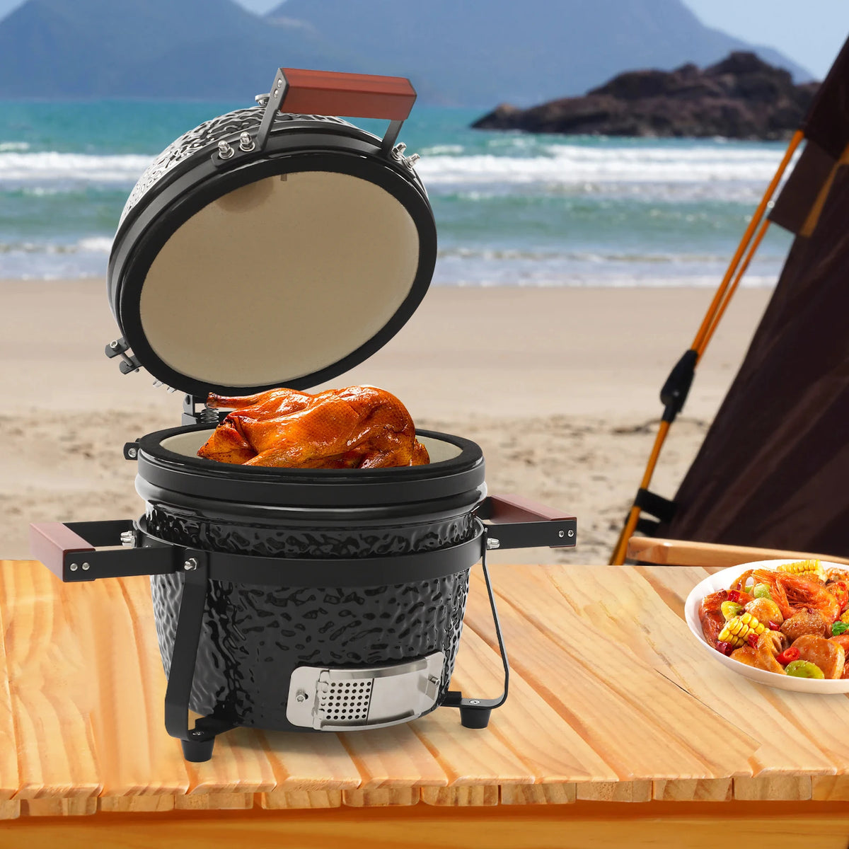 Bymaocar 13 Inch Freestanding Ceramic Charcoal Grill