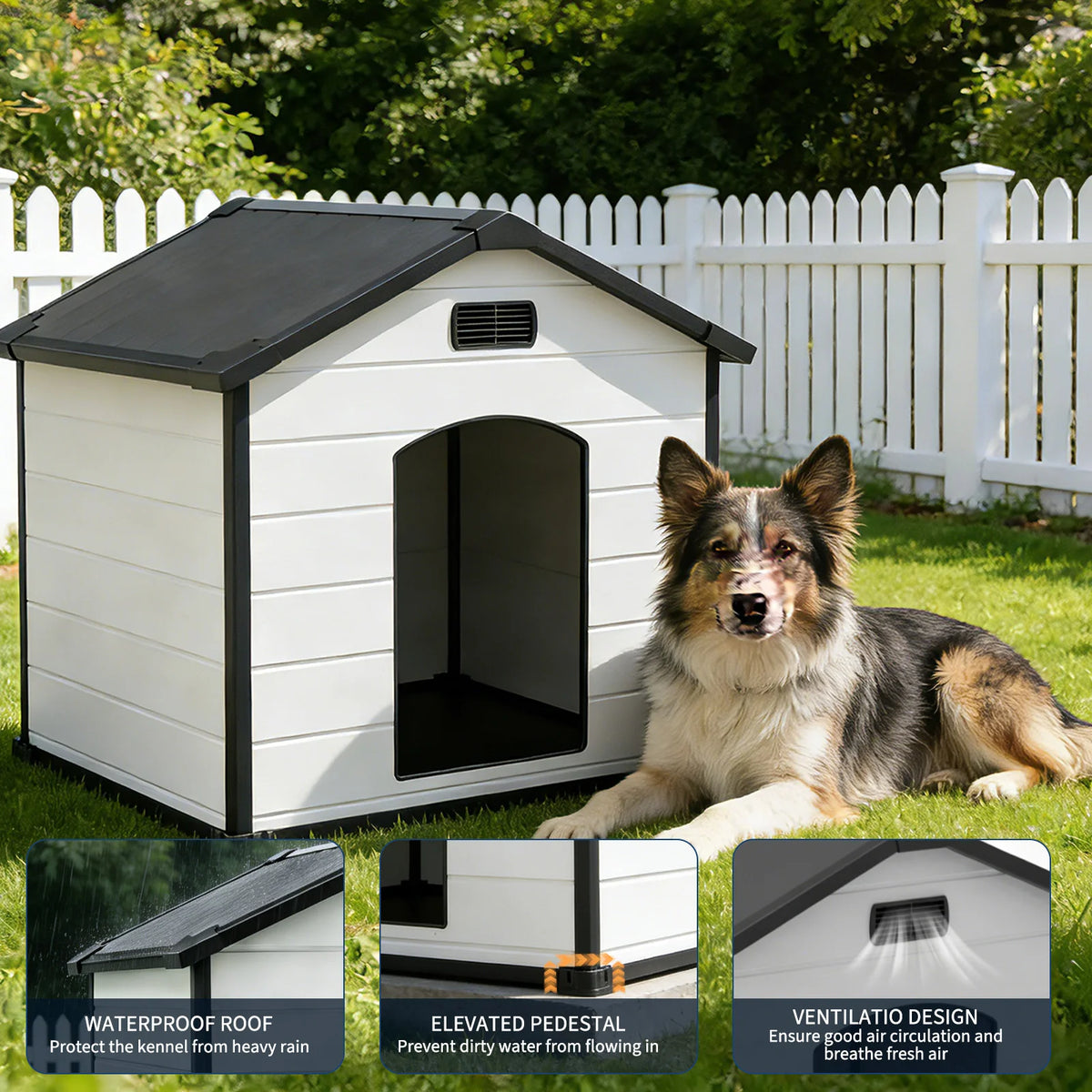 Waterproof Plastic Dog House With Removable Roof And Ventilated Design