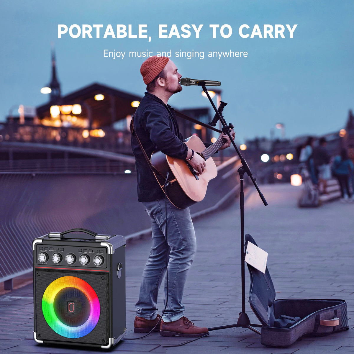 FanFun Portable Karaoke Speaker Bluetooth Dual Mics LED Display