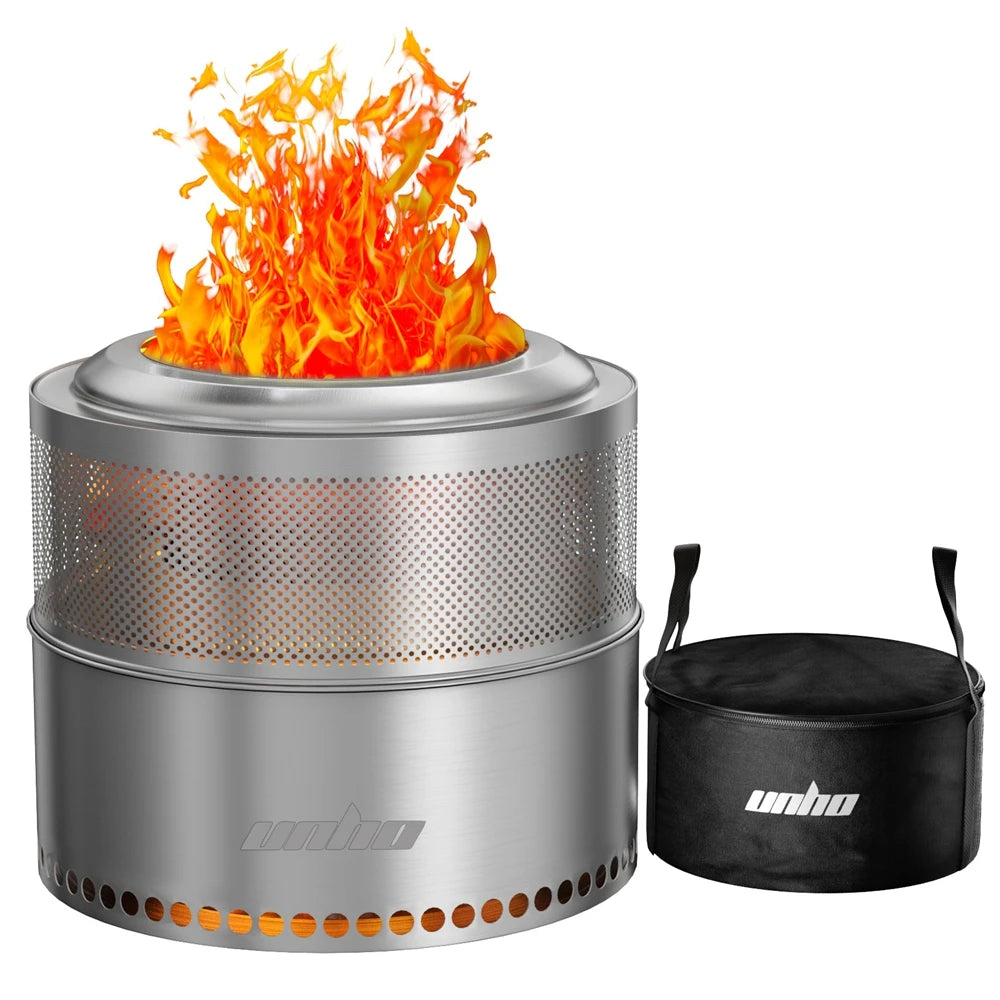 Unho Smokeless Stainless Steel Fire Pit for Camping and BBQ