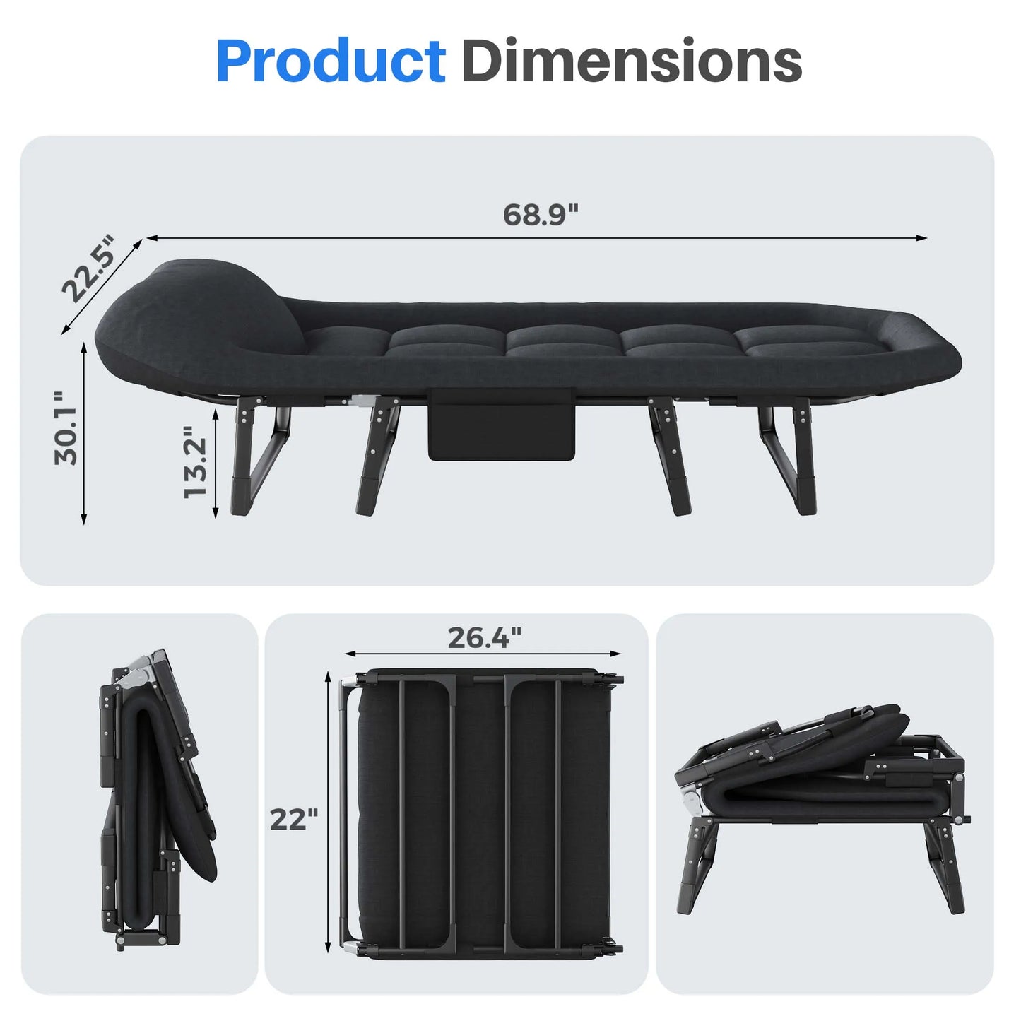 JHK Folding Camping Cot With Mattress Carry Bag 450 Lbs