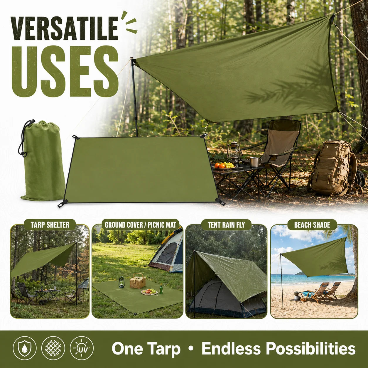 Durable Waterproof Ripstop Tarp Outdoor Shelter Canopy