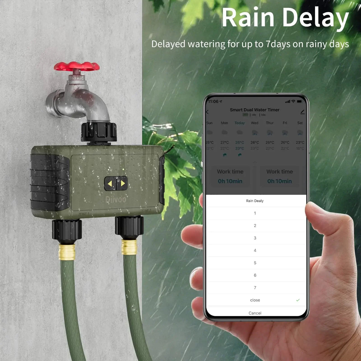 Diivoo Smart Bluetooth Garden Hose Water Timer With Rain Delay