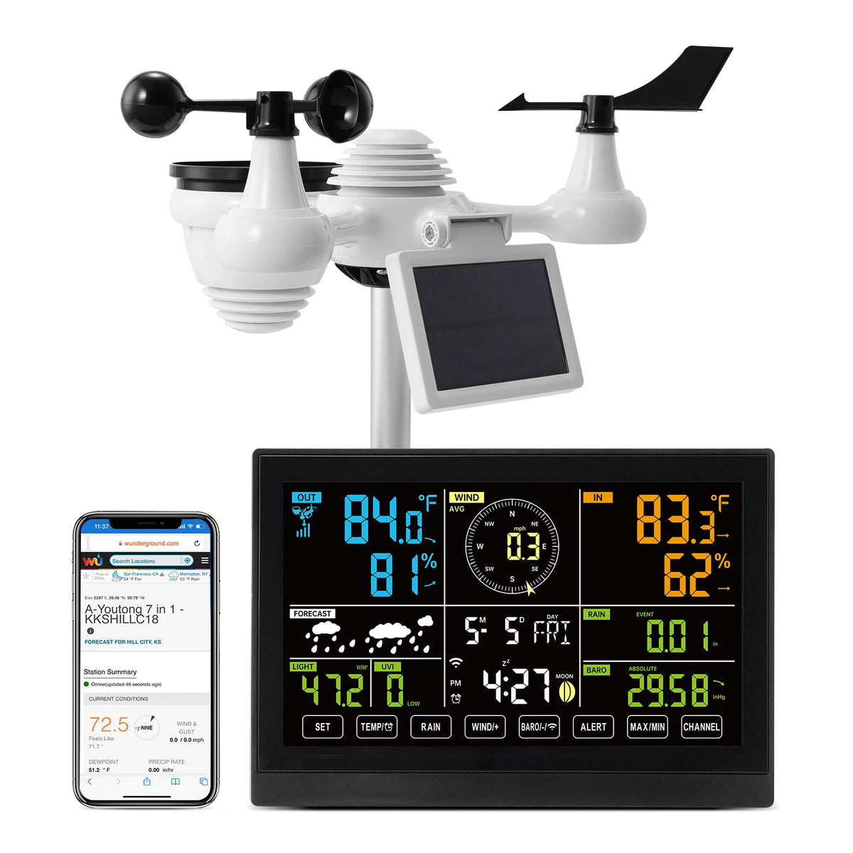 SucceBuy Solar Powered WiFi Weather Station With Digital Display