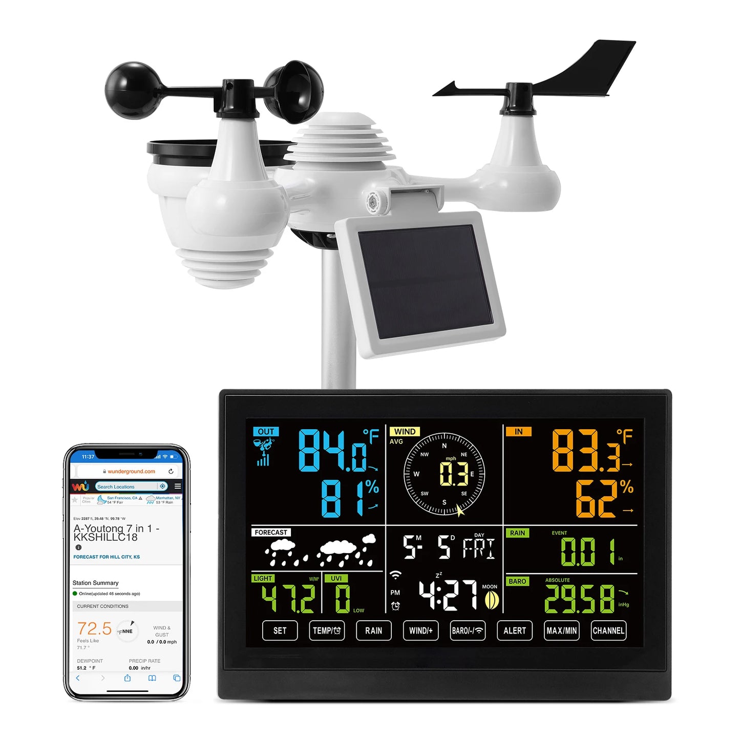 SucceBuy WiFi Weather Station With Solar Wireless Sensor Digital Display