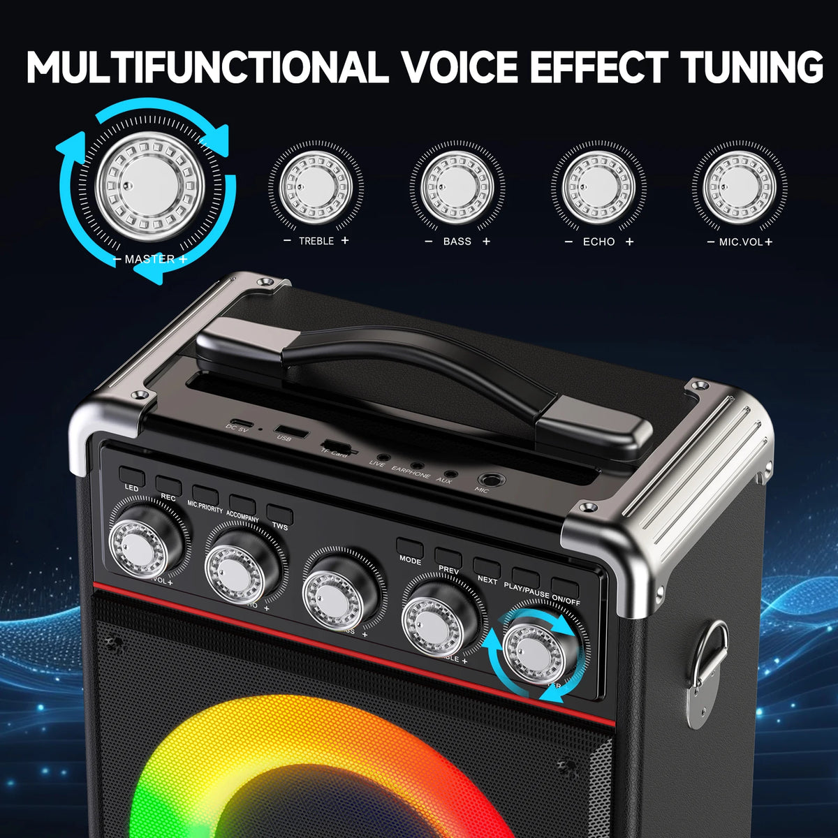 FanFun Portable Karaoke Speaker Bluetooth Dual Mics LED Display
