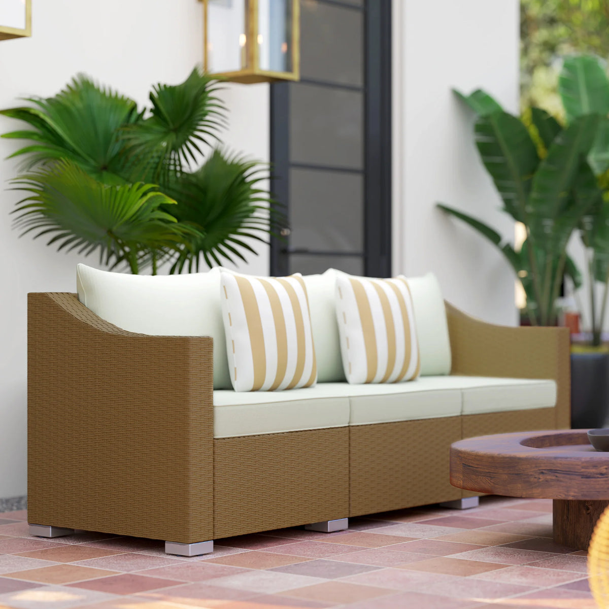 All Weather Rattan Outdoor Patio Sofa With Cushions
