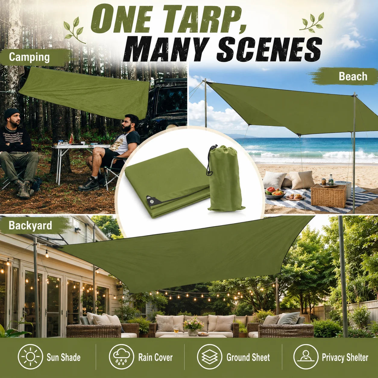 Durable Waterproof Ripstop Tarp Outdoor Shelter Canopy