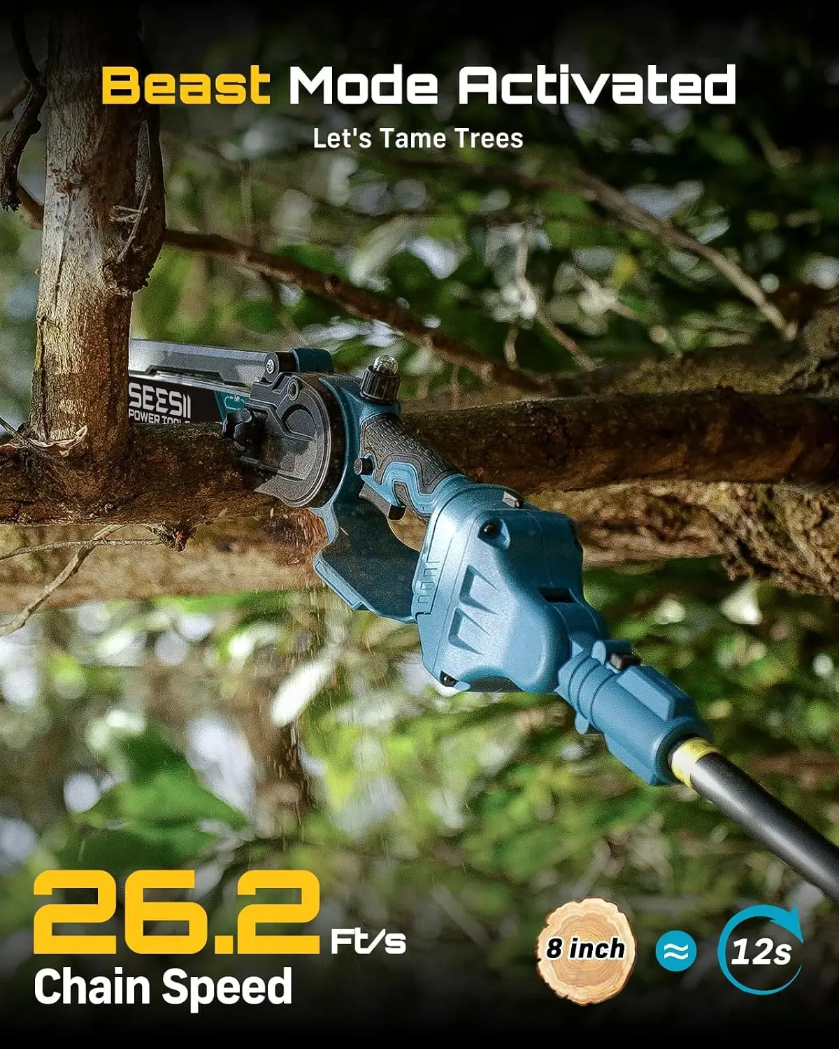 SEESII Brushless Cordless Pole Saw With Extension For Tree Trimming