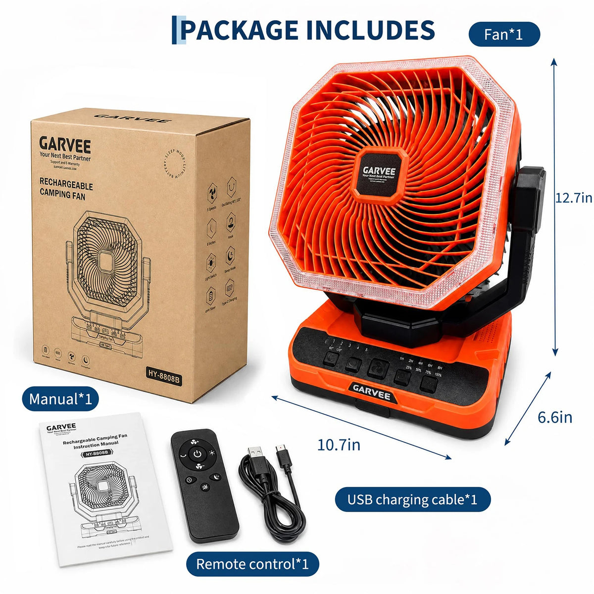 HiMISS Portable Camping Fan With Remote Timer