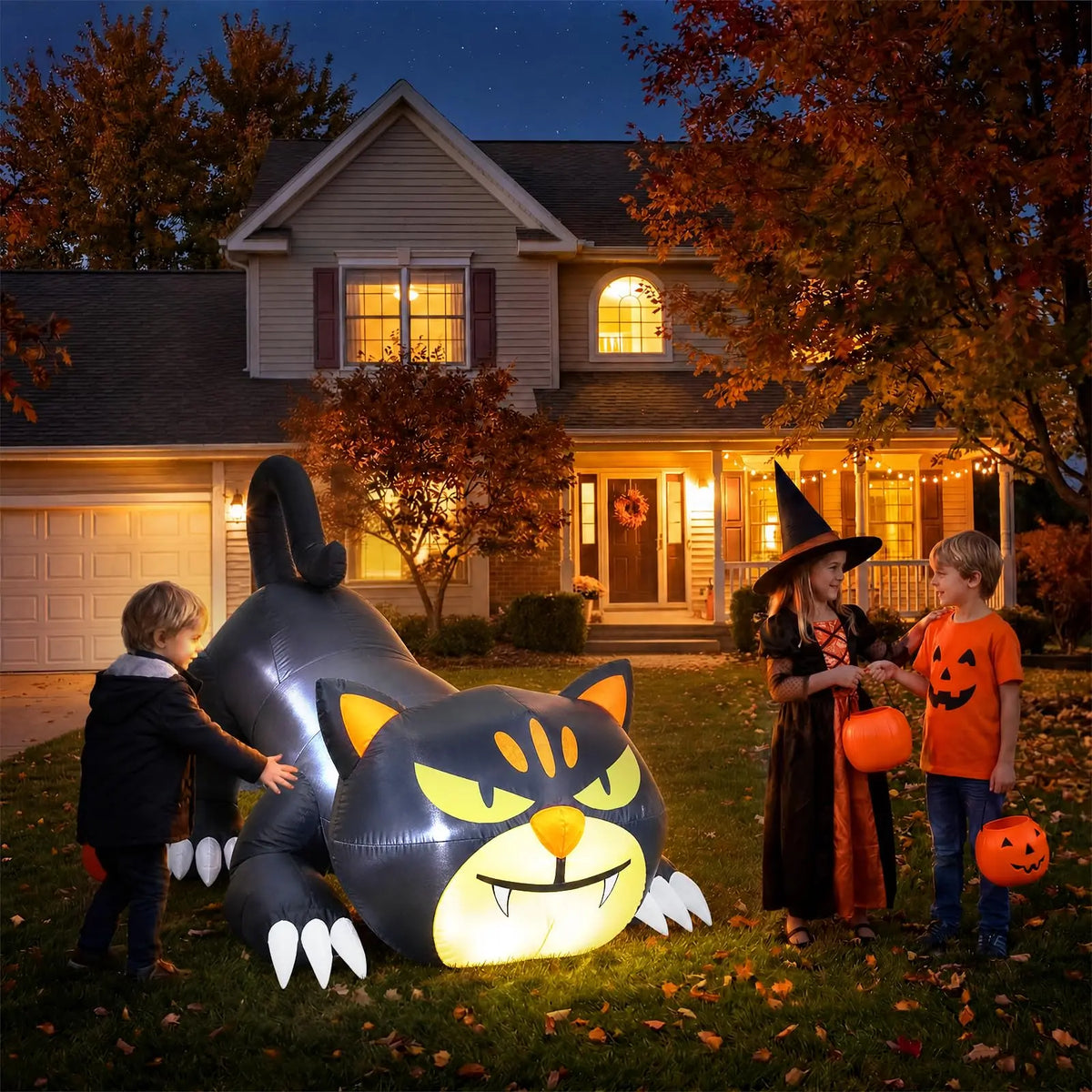 HiMiss 7 Ft Glowing Crawling Black Cat Inflatable For Lawns