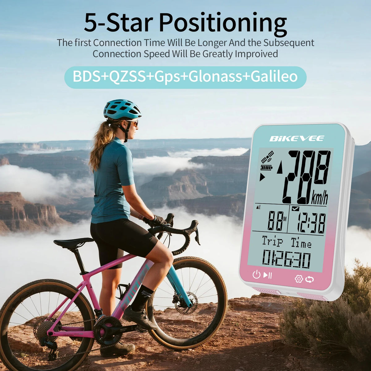 Bikevee Wireless GPS Bike Computer Cycling Speedometer With Auto Backlight