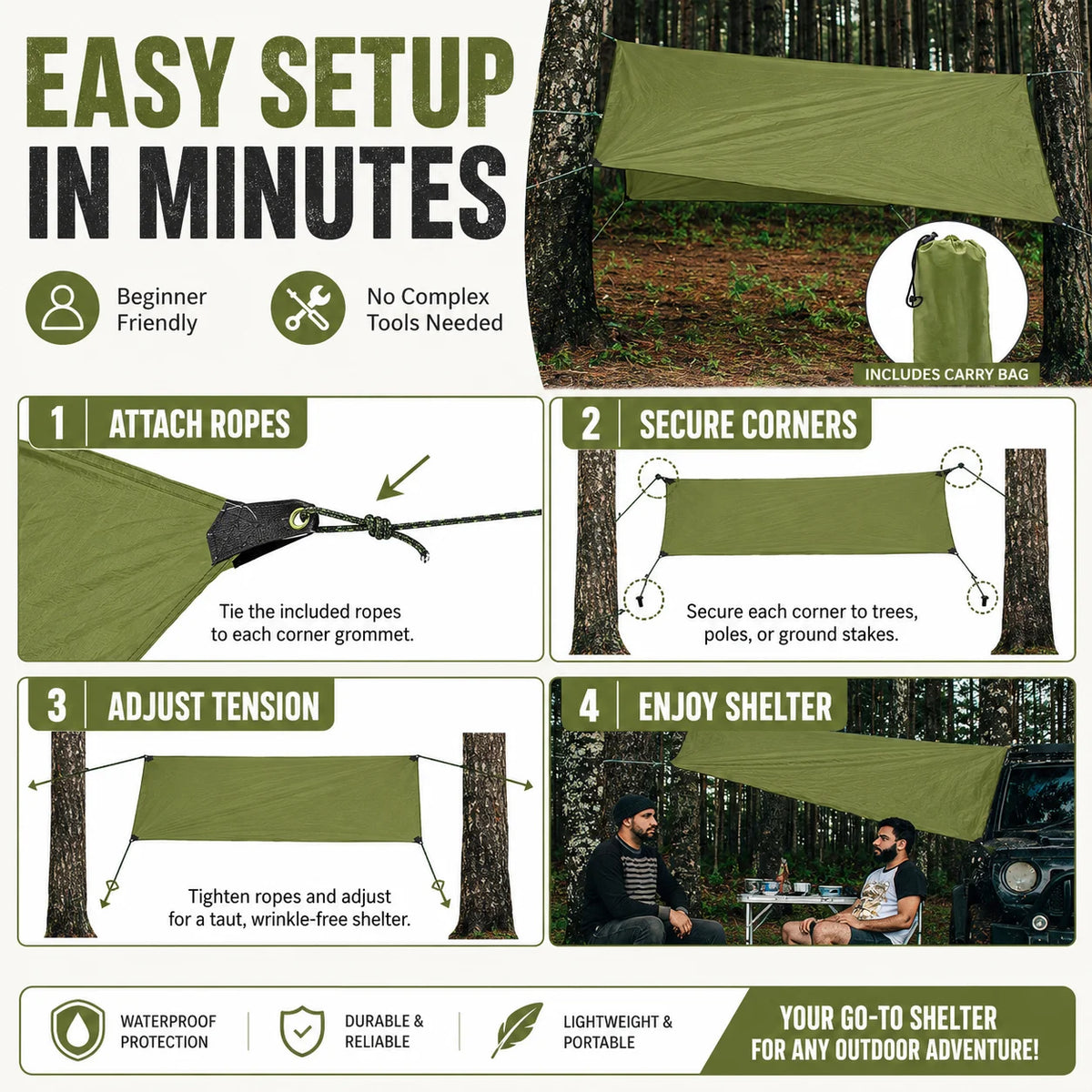 Durable Waterproof Ripstop Tarp Outdoor Shelter Canopy