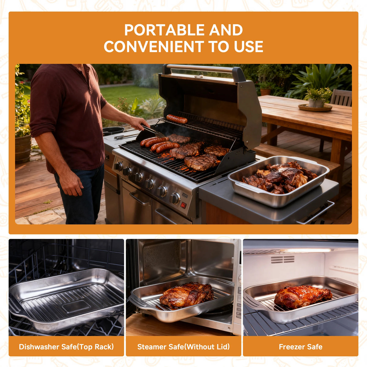 Stainless Steel Grill Prep And Serve Tray Set With Lids