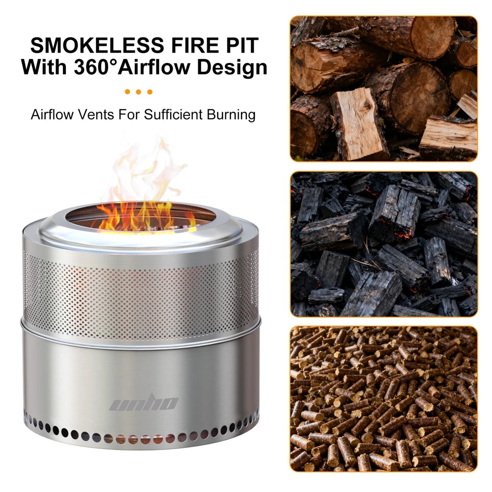 Unho Smokeless Fire Pit With Carry Bag For Outdoor Cooking