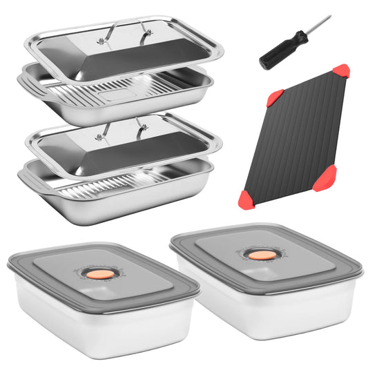 Stainless Steel Grill Prep And Serve Tray Set With Lids