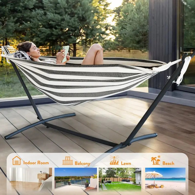 GYROOR Heavy Duty Adjustable Hammock With Stand For Couples
