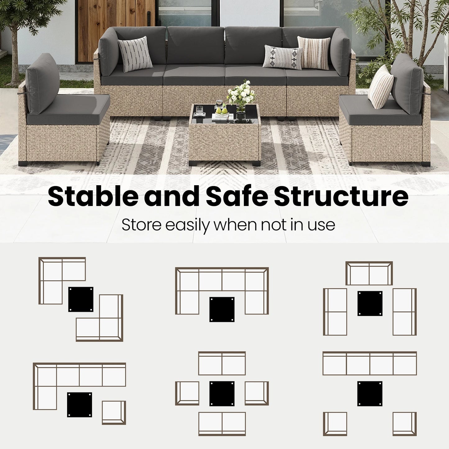 Soohow 7 Piece Outdoor Rattan Sectional Sofa Set