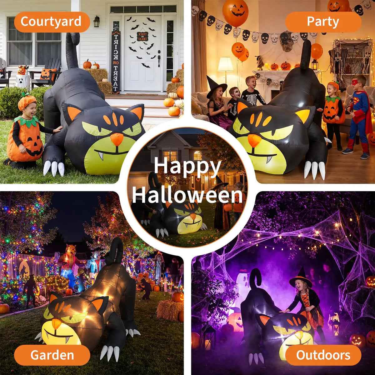 HiMiss 7 Ft Glowing Crawling Black Cat Inflatable For Lawns