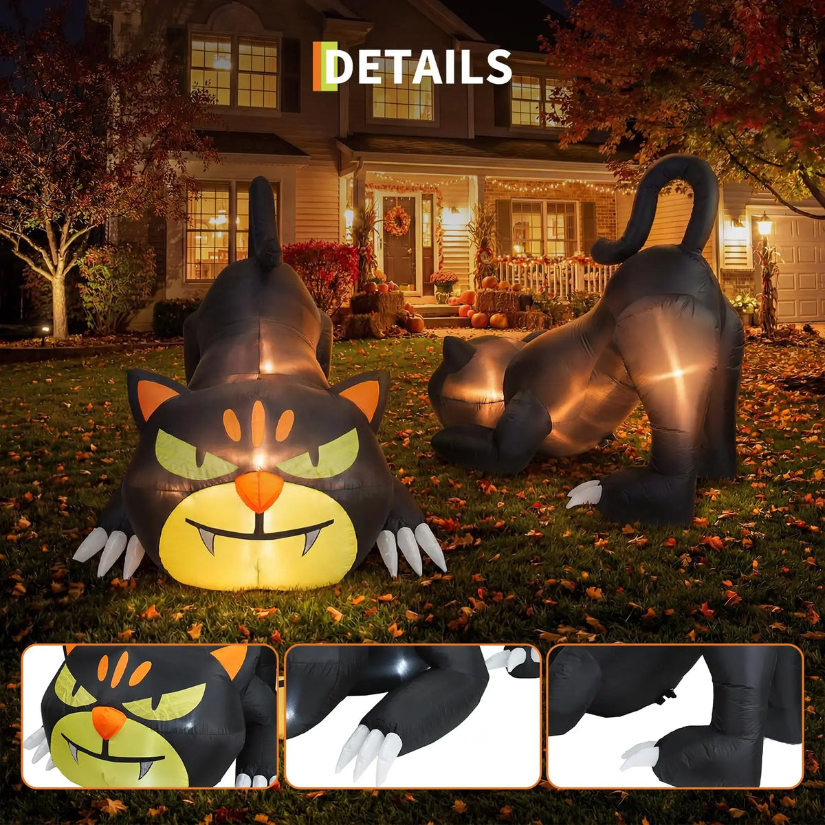 HiMiss 7 Ft Glowing Crawling Black Cat Inflatable For Lawns
