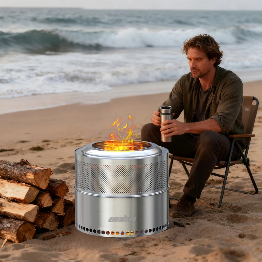 Unho Smokeless Stainless Steel Fire Pit for Camping and BBQ