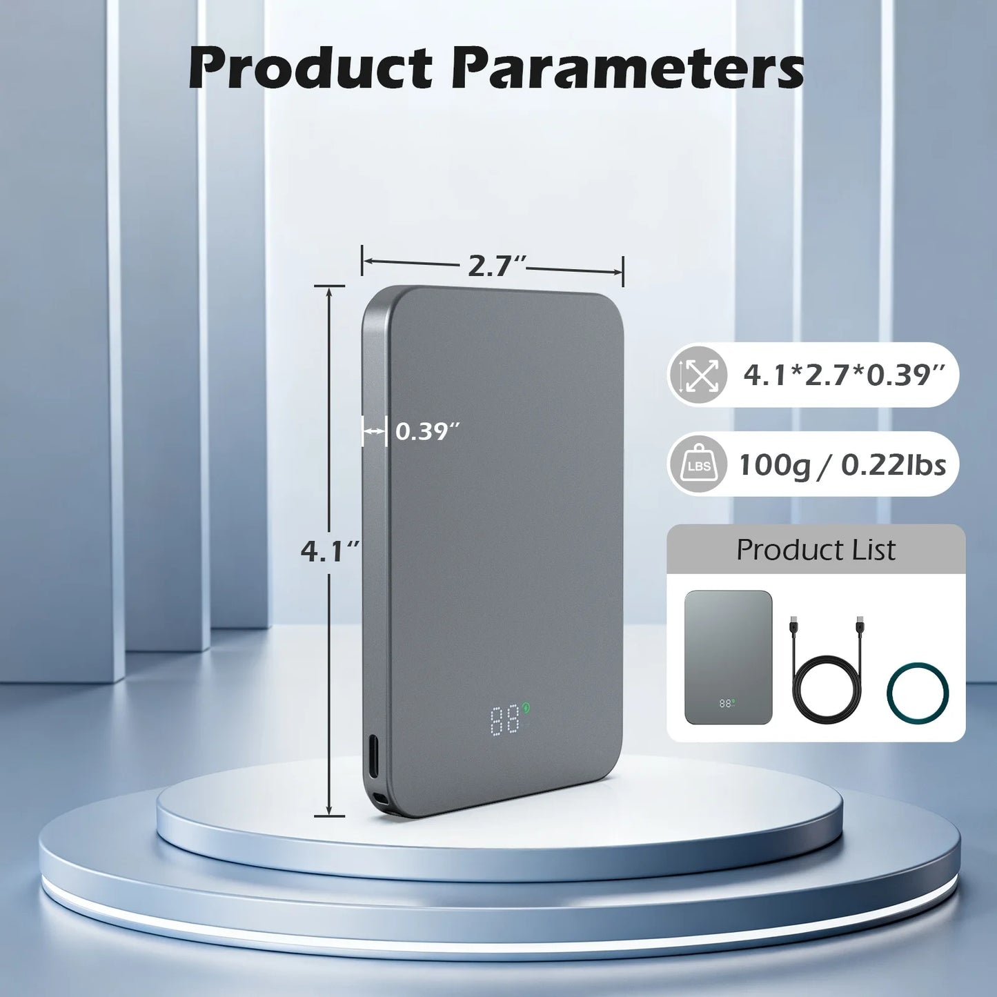 Magnetic Wireless Power Bank 20W 5000mAh Portable Solar Digital Display