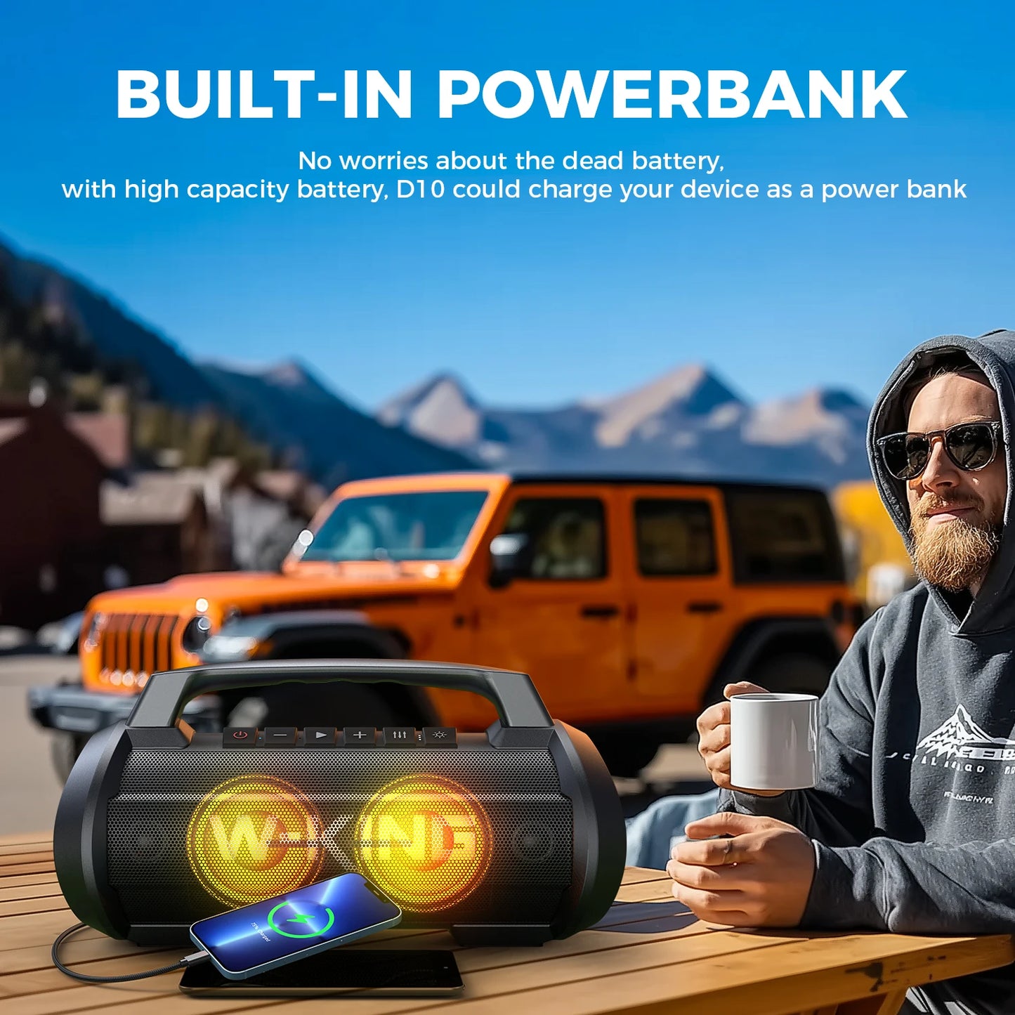 W King 70W Waterproof Portable Bluetooth Speaker With Bass