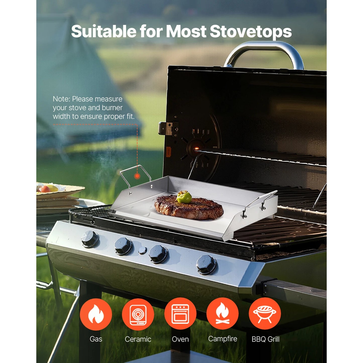 SucceBuy Stainless Steel Rectangular Flat Top Griddle For BBQ