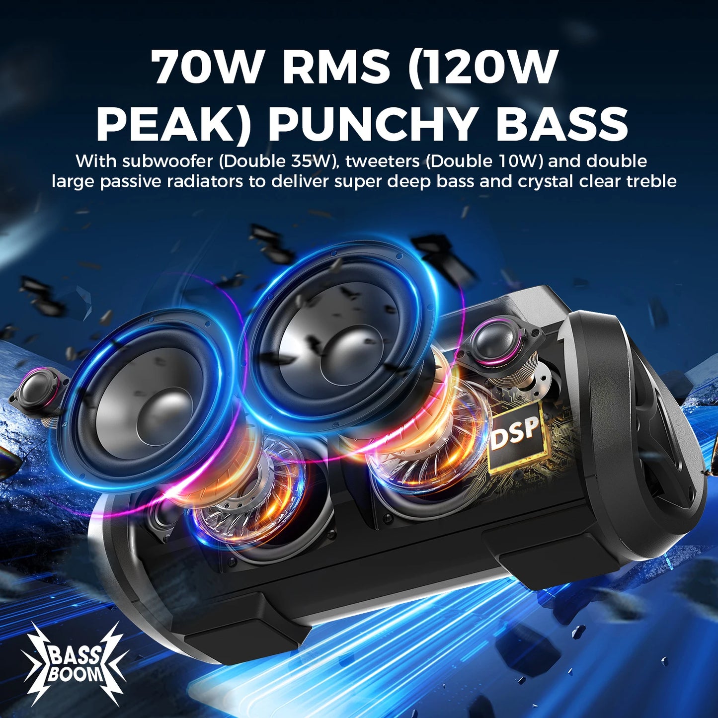 W King 70W Waterproof Portable Bluetooth Speaker With Bass