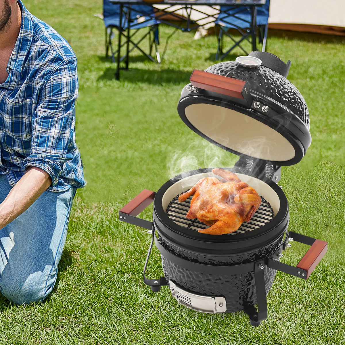 Bymaocar 13 Inch Freestanding Ceramic Charcoal Grill