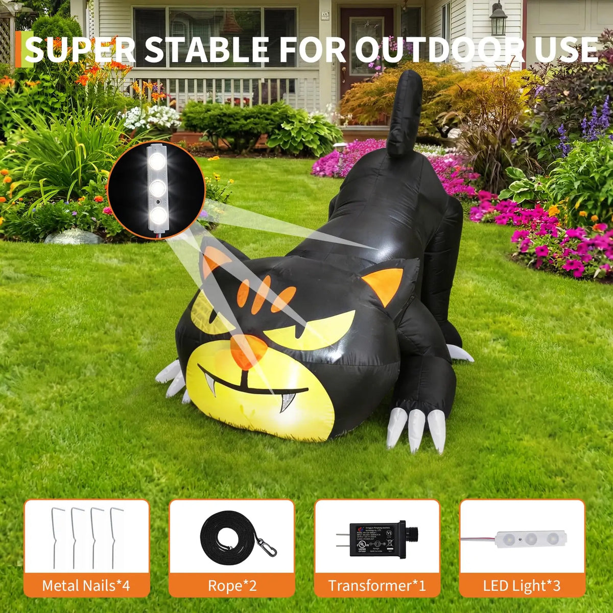 HiMiss 7 Ft Glowing Crawling Black Cat Inflatable For Lawns