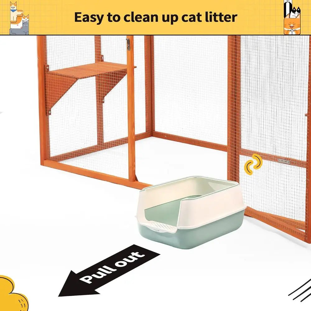 Outdoor Catio Cat Enclosure Multi Level Design With Waterproof Roof
