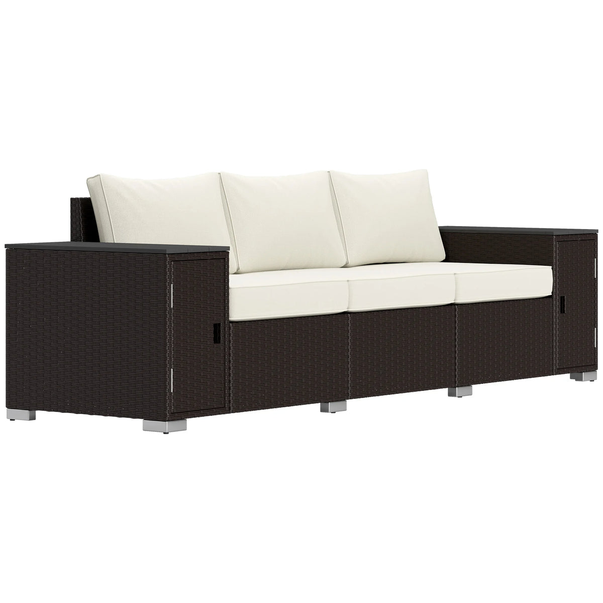 Outsunny Wicker Outdoor Couch with Storage and Thickened Cushions