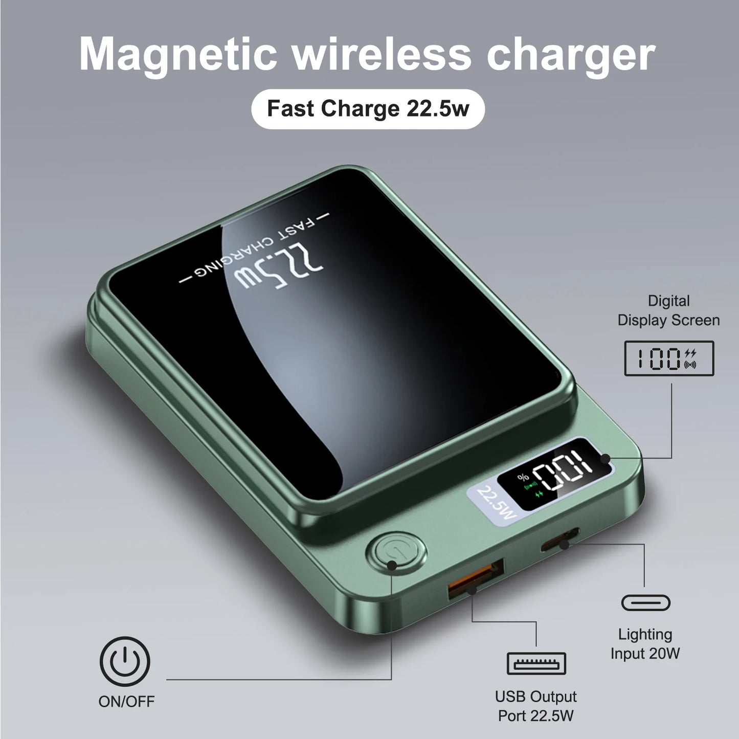Wireless Magnetic Power Bank 10000 Mah Pd Fast Solar Charging System