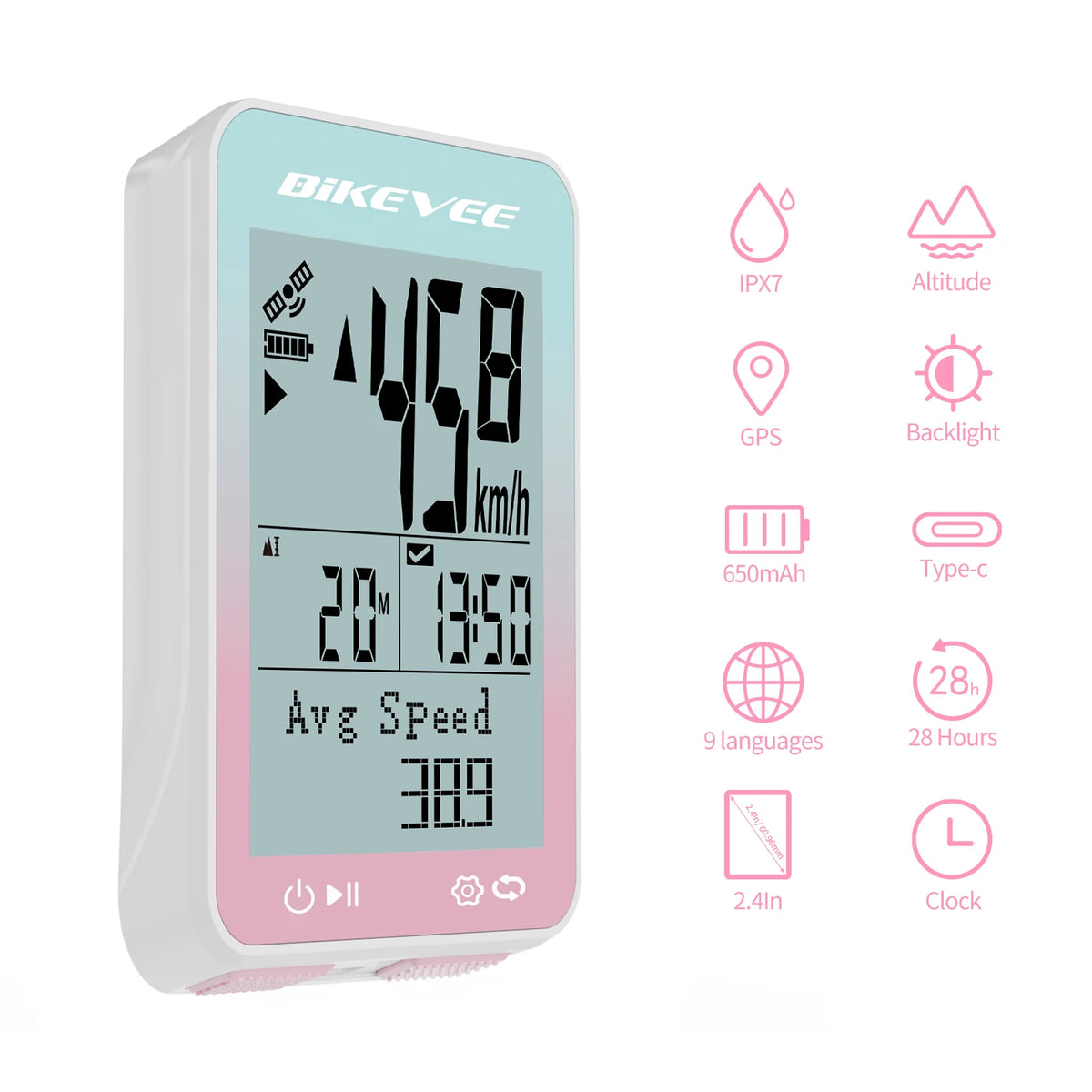 Bikevee Wireless GPS Bike Computer Cycling Speedometer With Auto Backlight