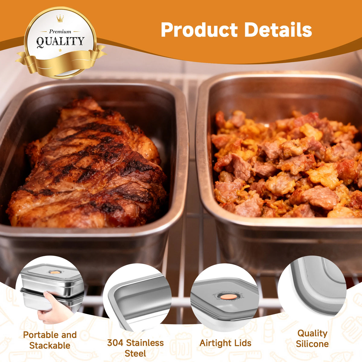 Stainless Steel Grill Prep And Serve Tray Set With Lids