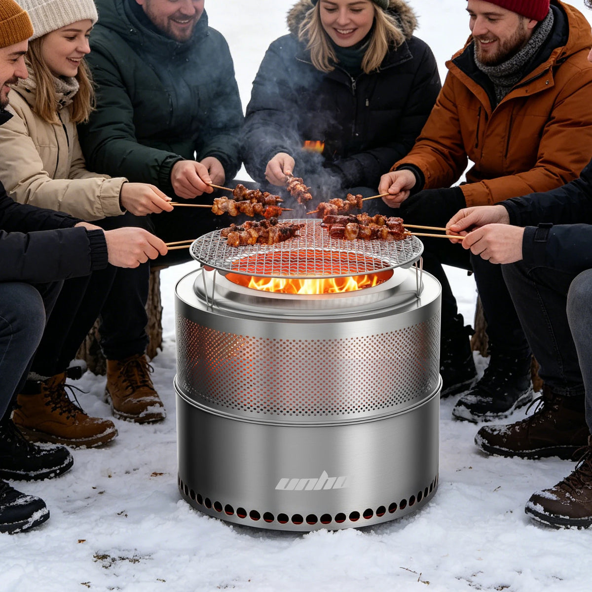 Unho Smokeless Fire Pit With Carry Bag For Outdoor Cooking