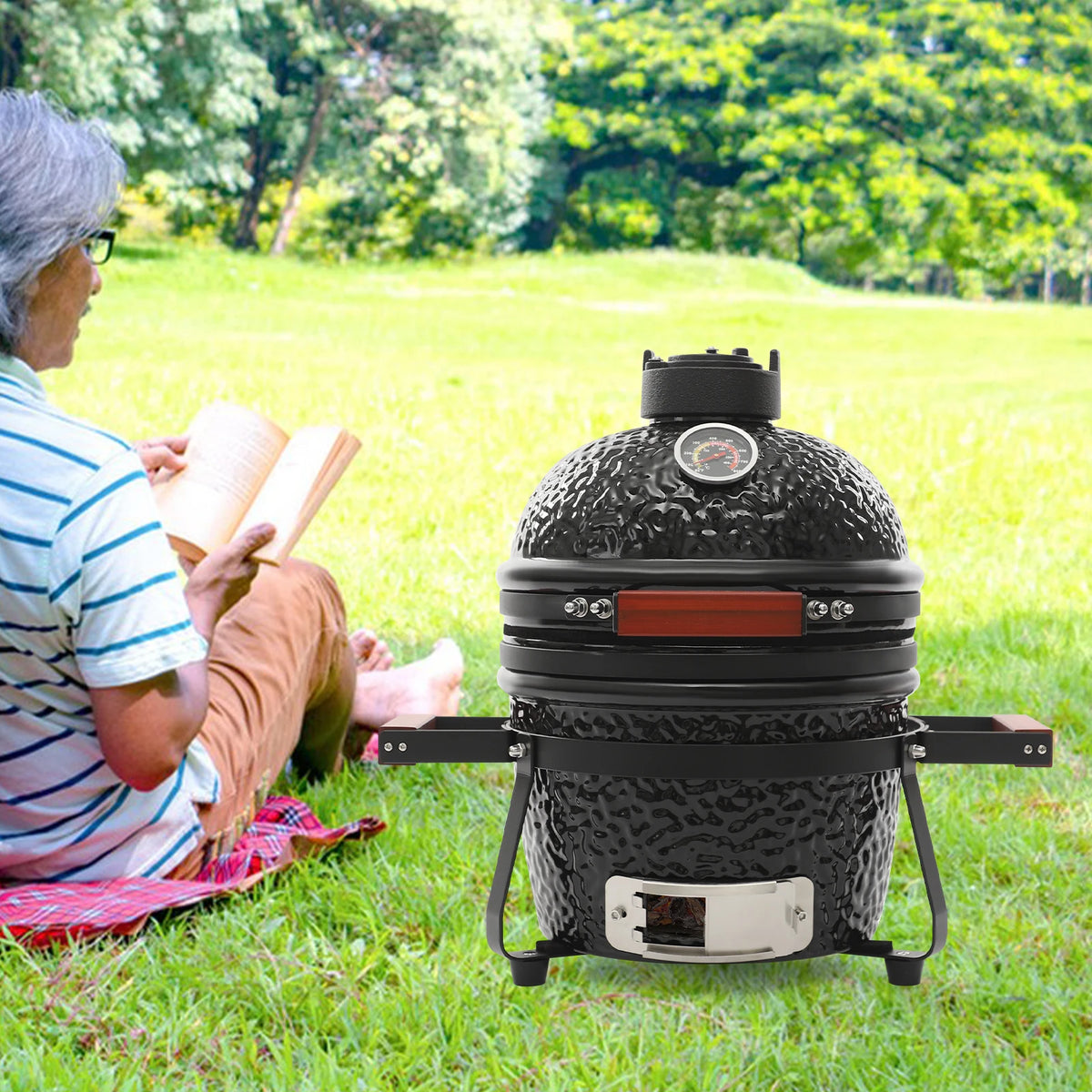 Bymaocar 13 Inch Freestanding Ceramic Charcoal Grill