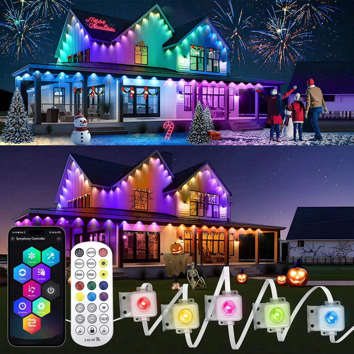 Smart App Remote Control Waterproof LED Eaves String Lights