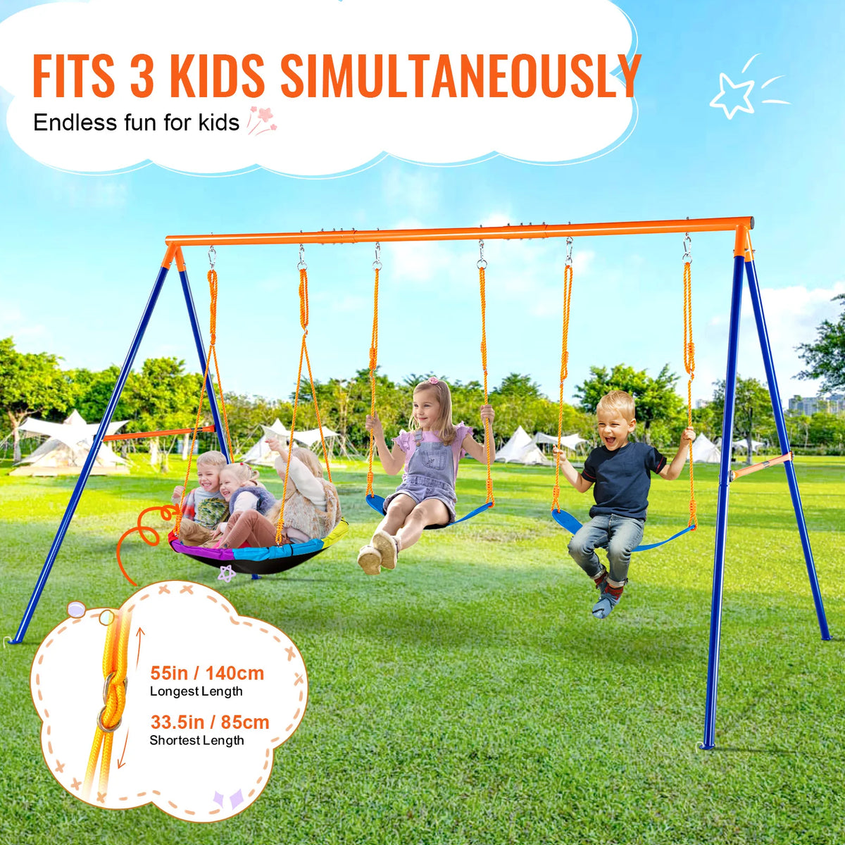 SucceBuy Kids Outdoor Swing Set With Saucer and Belt Seats