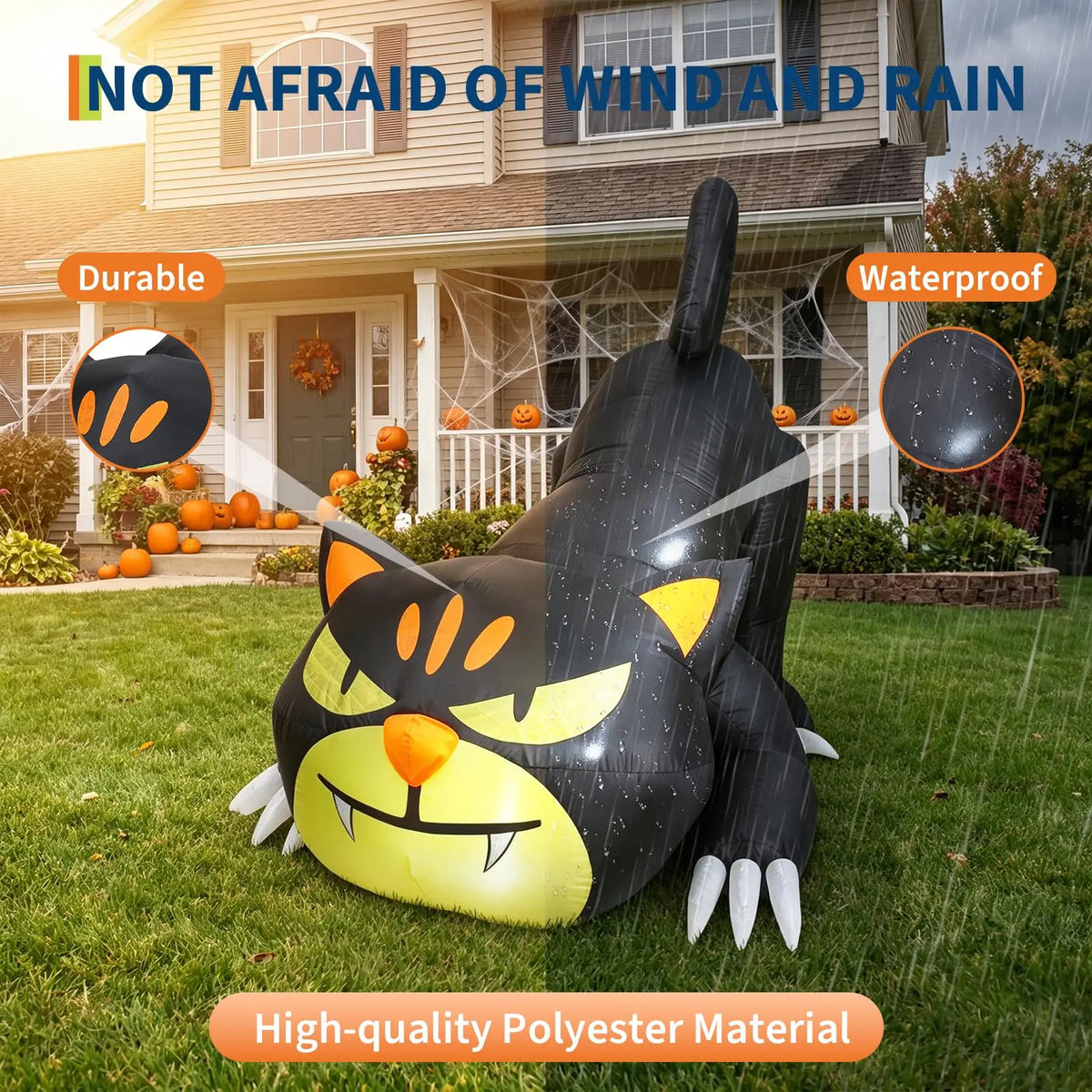 HiMiss 7 Ft Glowing Crawling Black Cat Inflatable For Lawns